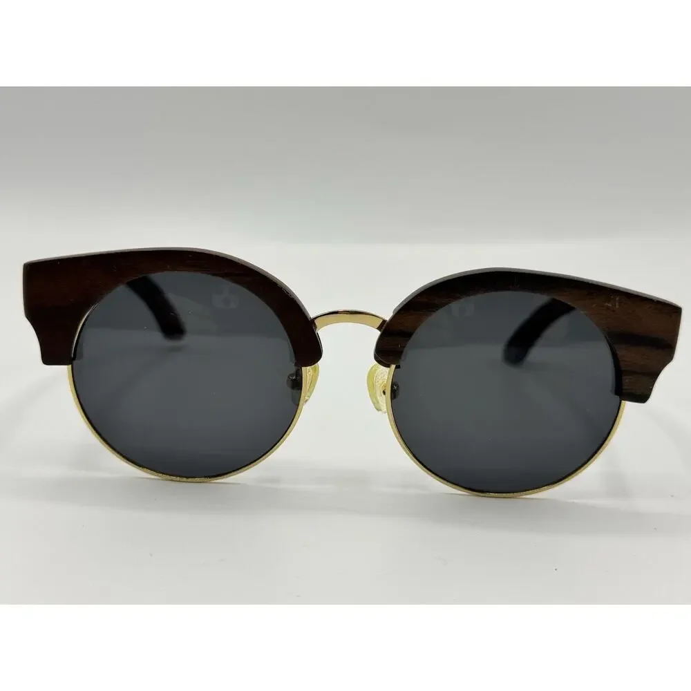 Finley & Co Wooden Frame Round Sunglasses Gold Accents HTEGNGS050